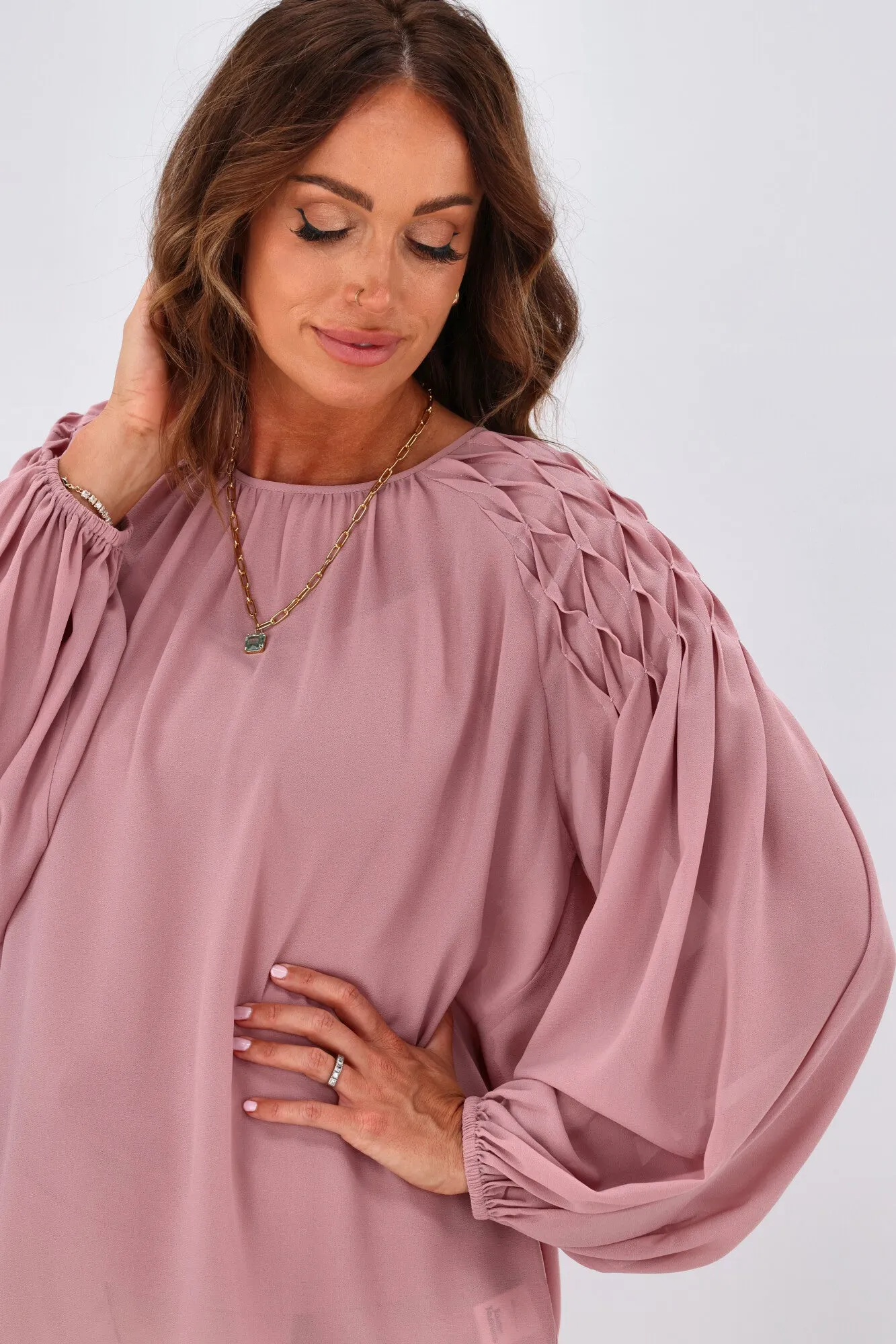 Jane James Jordyn Smocked Detail Blouse Smokey Pink sold by Shine On product image thumbnail 2