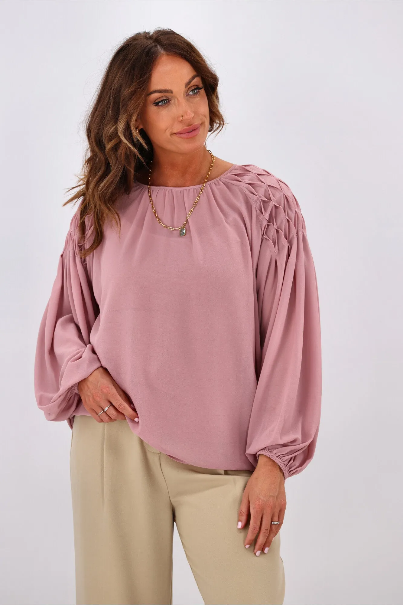 Jane James Jordyn Smocked Detail Blouse Smokey Pink sold by Shine On