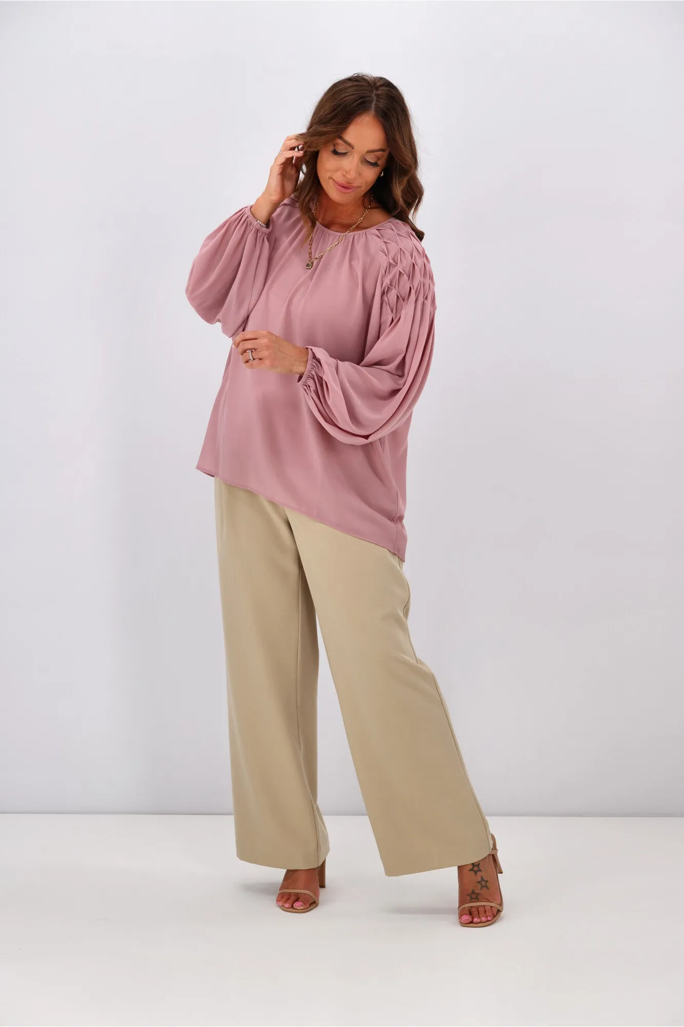 Jane James Jordyn Smocked Detail Blouse Smokey Pink sold by Shine On product image thumbnail 4