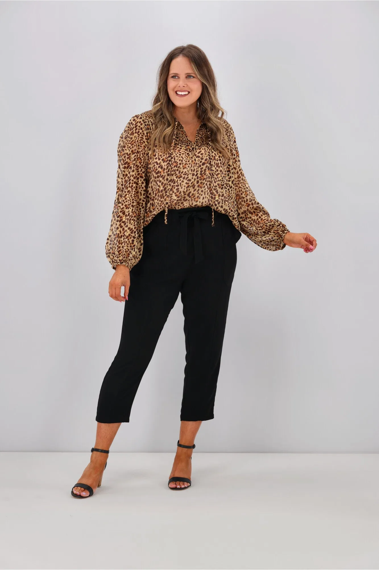 Gloss by Shine Zara Shirred Yoke Top Foil Animal sold by Shine On