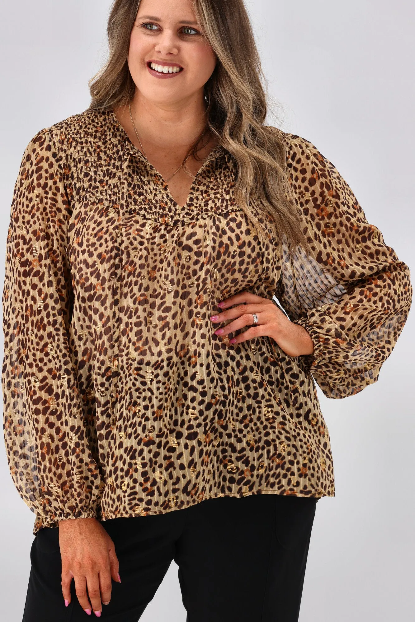 Gloss by Shine Zara Shirred Yoke Top Foil Animal sold by Shine On product image thumbnail 4