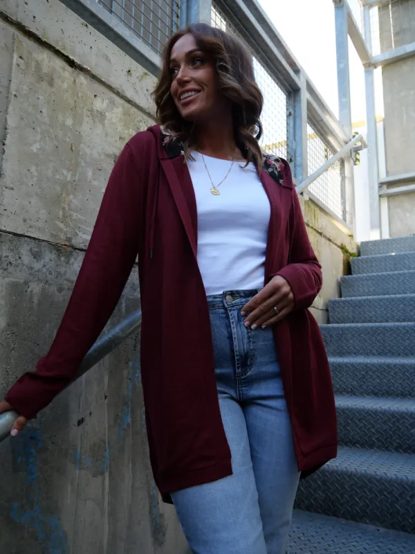 Shine On Label Big Dreams Merino Cardigan Claret sold by Shine On