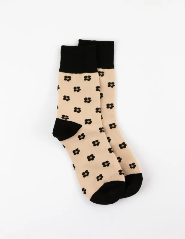 Stella + Gemma Socks Taupe With Black Flowers sold by Shine On