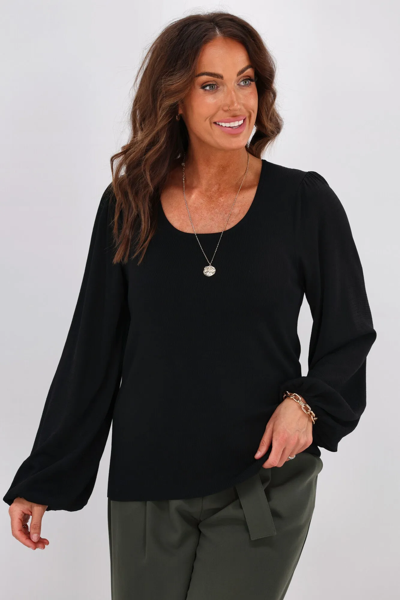 Shine On Label Mariana Ribbed Puff Sleeve Top Black sold by Shine On product image thumbnail 2