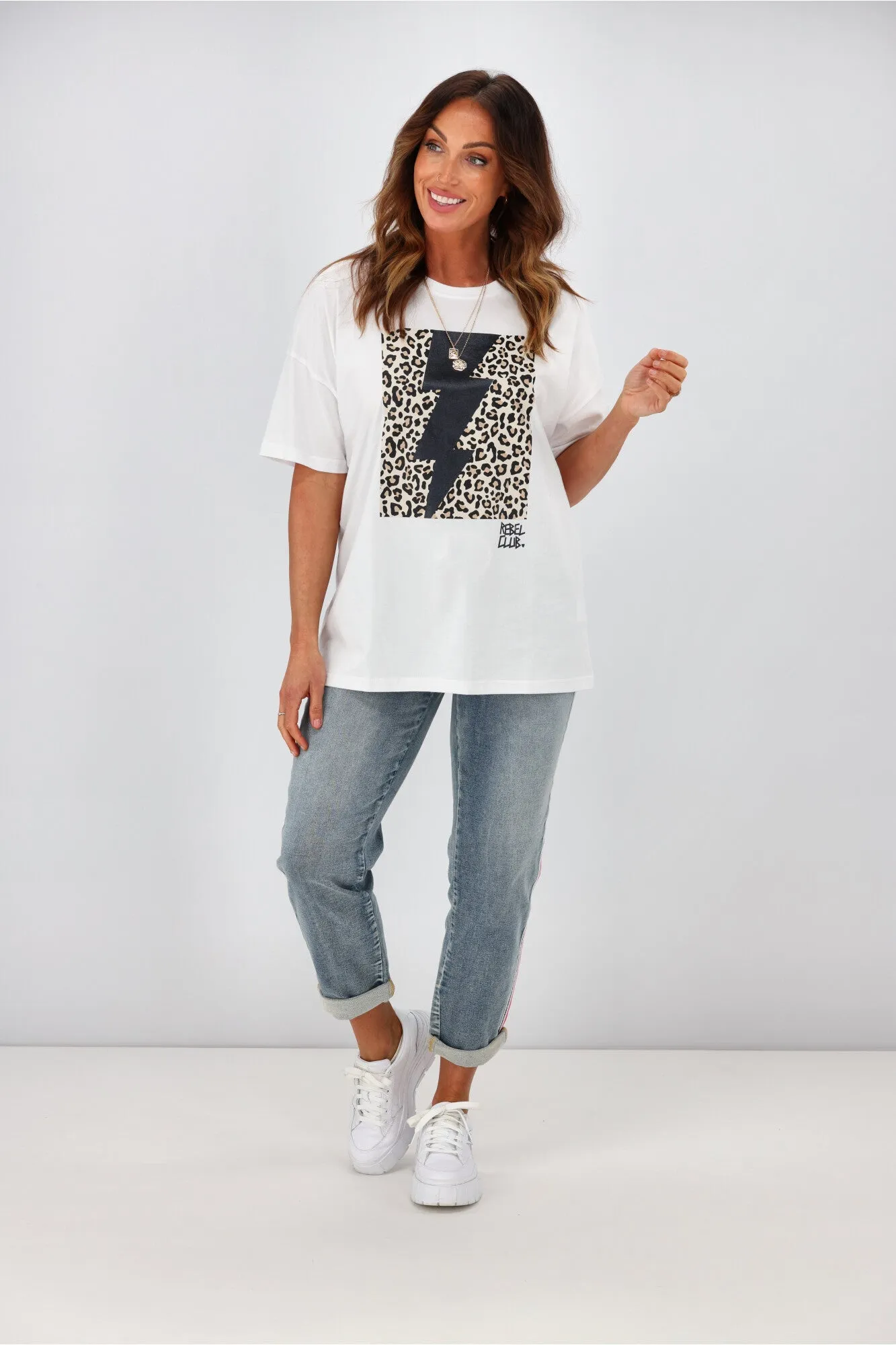 Rebel Club by Shine On Leo Bolt Boyfriend Tee White sold by Shine On product image thumbnail 4