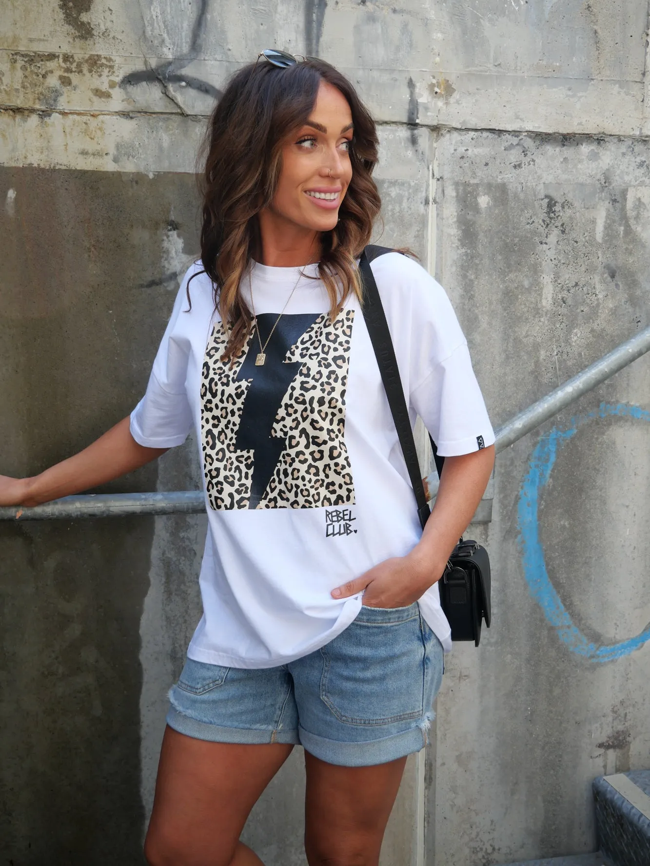 Rebel Club by Shine On Leo Bolt Boyfriend Tee White sold by Shine On product image thumbnail 3