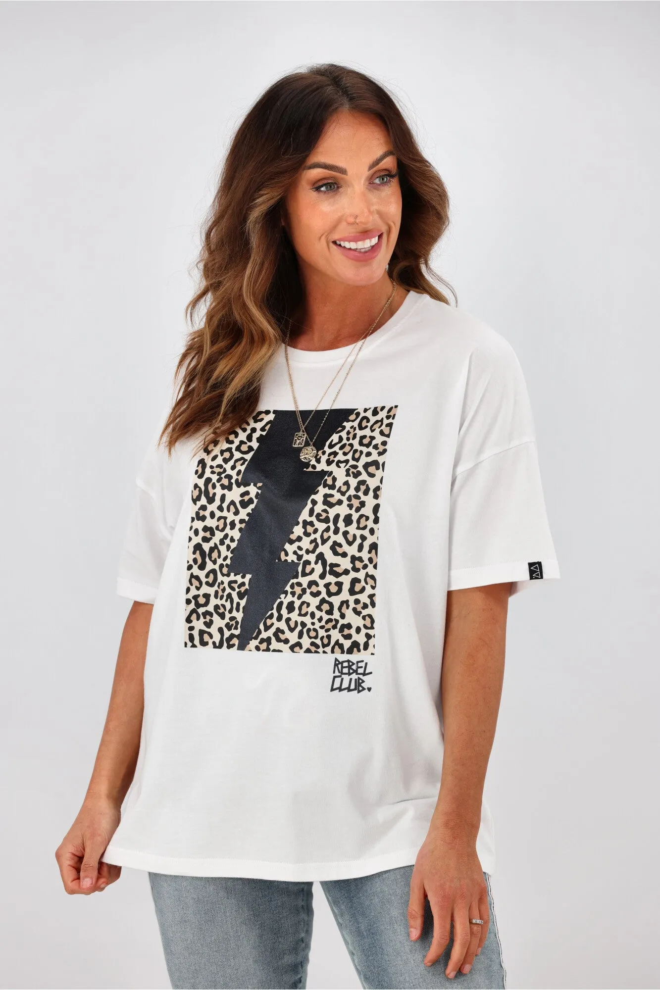 Rebel Club by Shine On Leo Bolt Boyfriend Tee White sold by Shine On product image thumbnail 2
