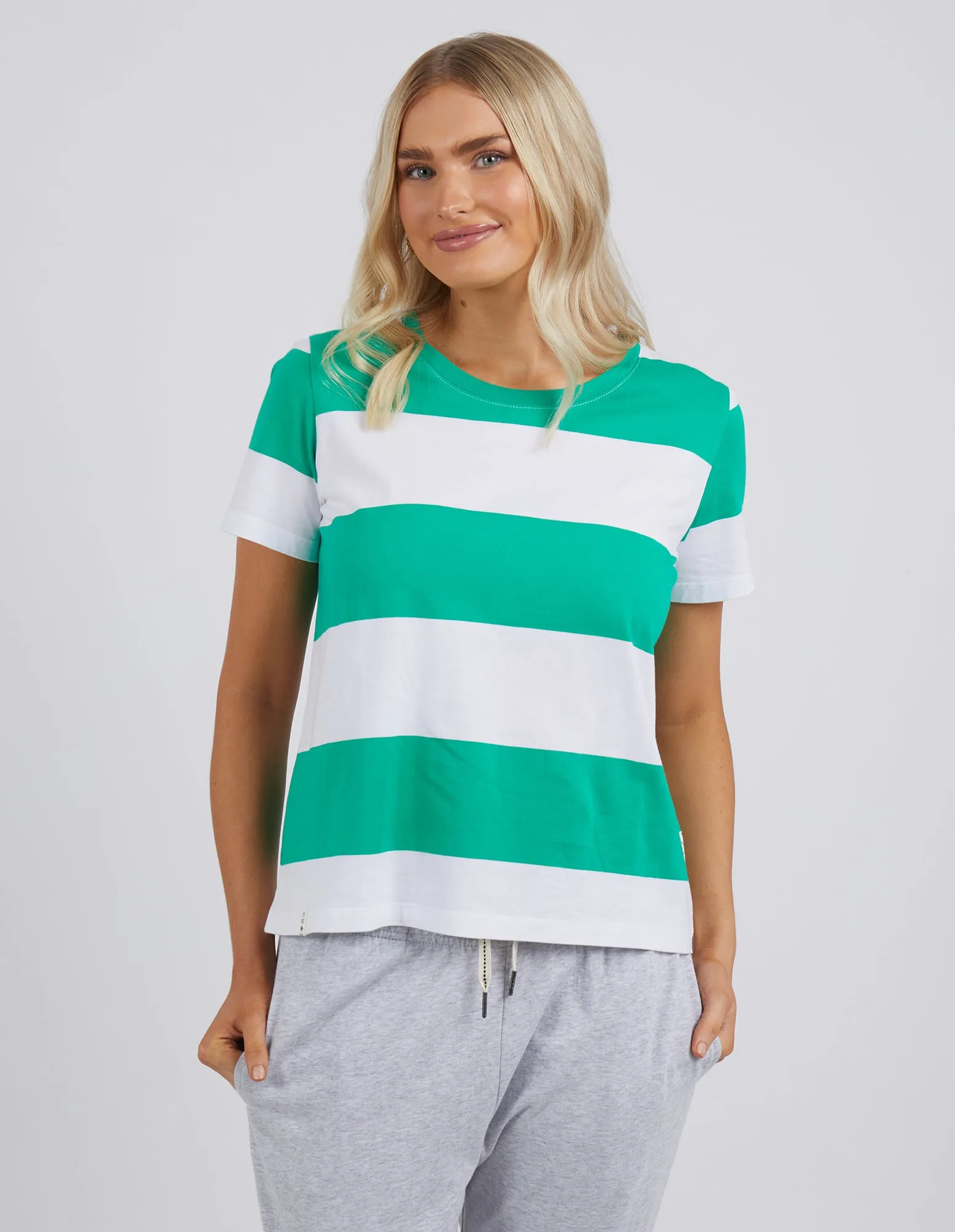 Elm Block Stripe S/S Tee Bright Green & White Stripe sold by Shine On