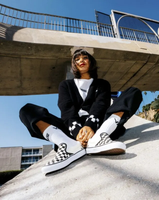 Vans Unisex Classic Slip-On Black & White Checkerboard/White sold by Shine On