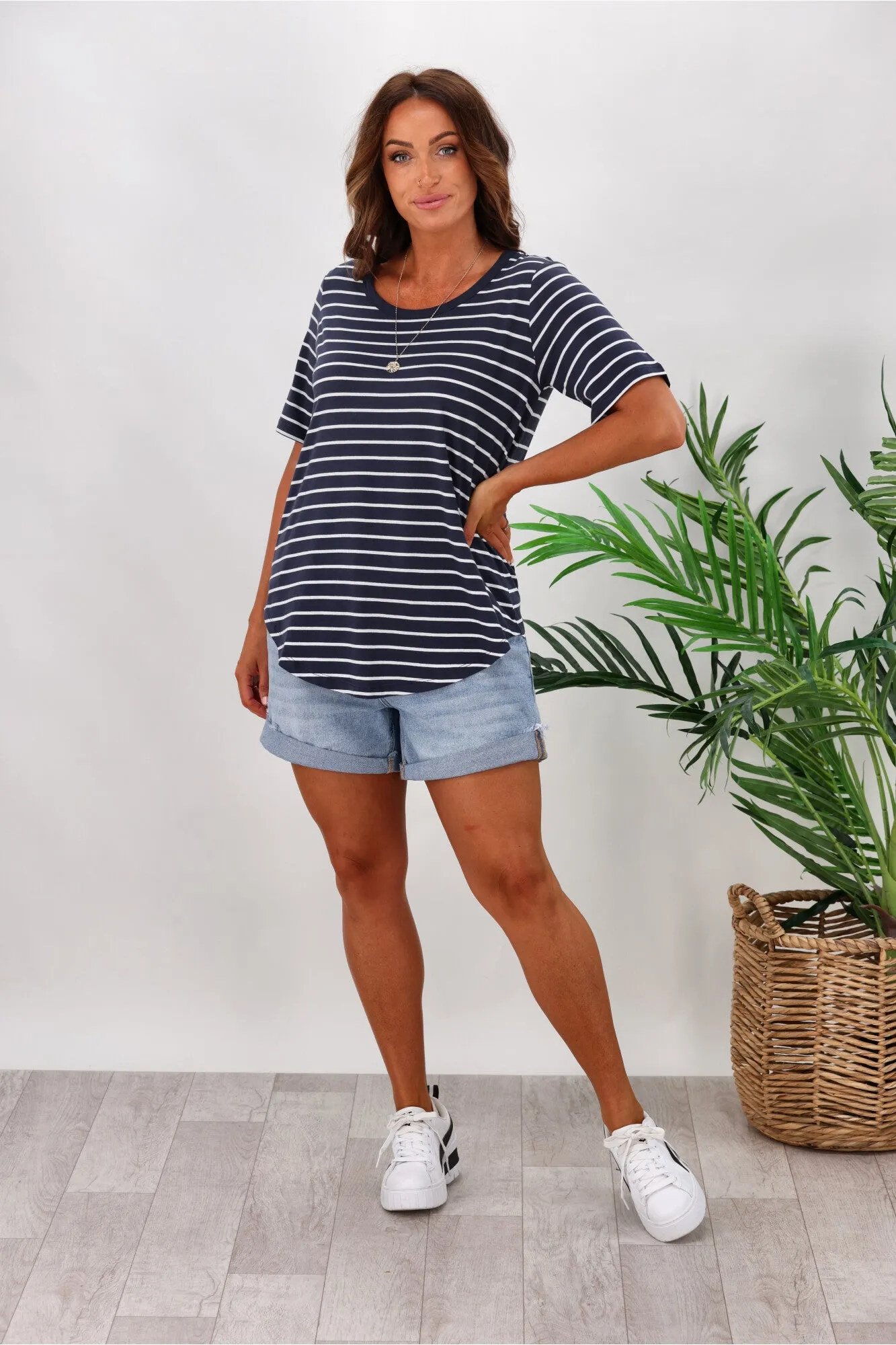 Betty Basics Ariana Tee Dark Blue Stripe sold by Shine On
