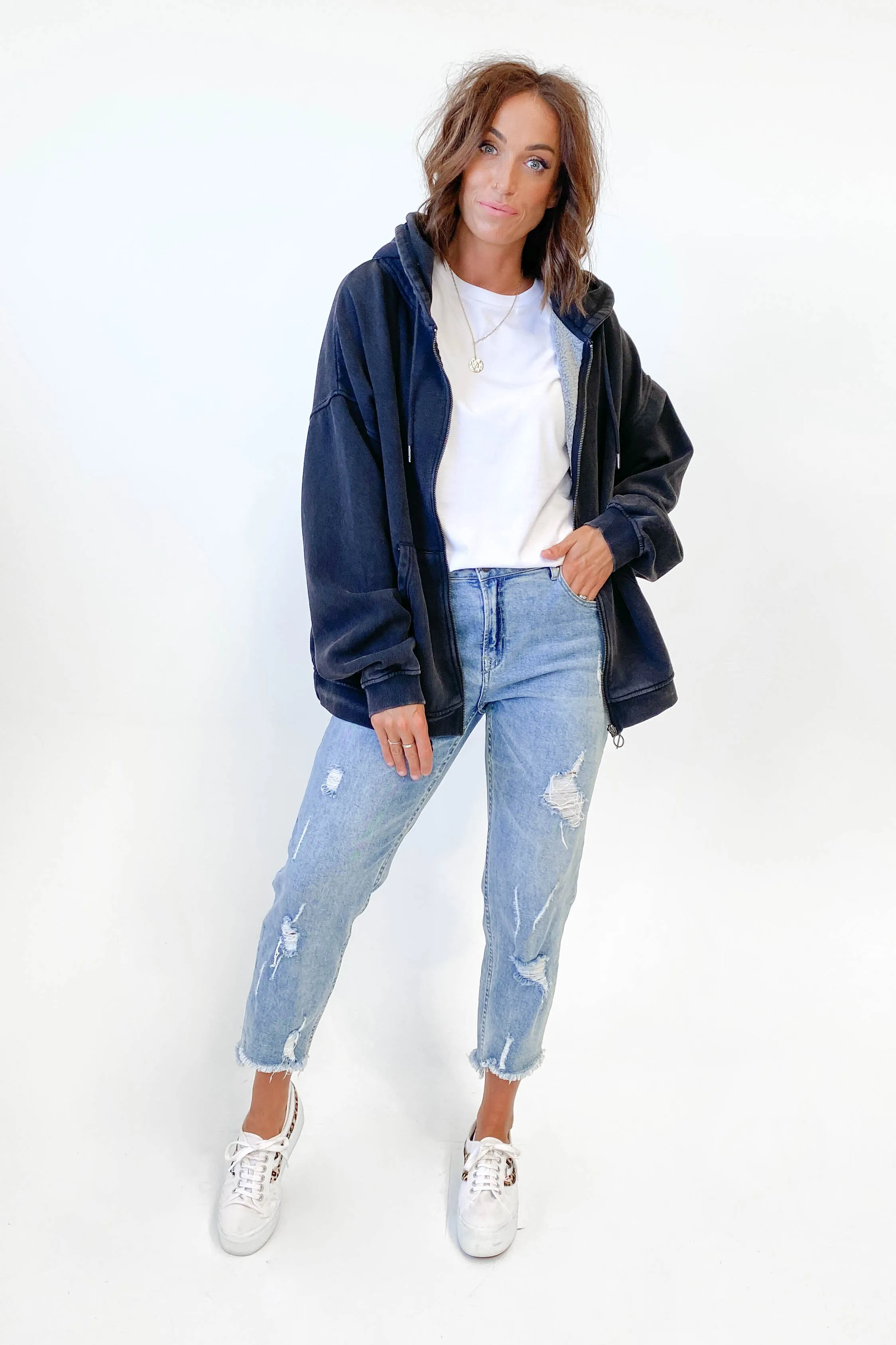 Silent Theory Oversized Zip Thru Hoody Washed Black sold by Shine On product image thumbnail 3