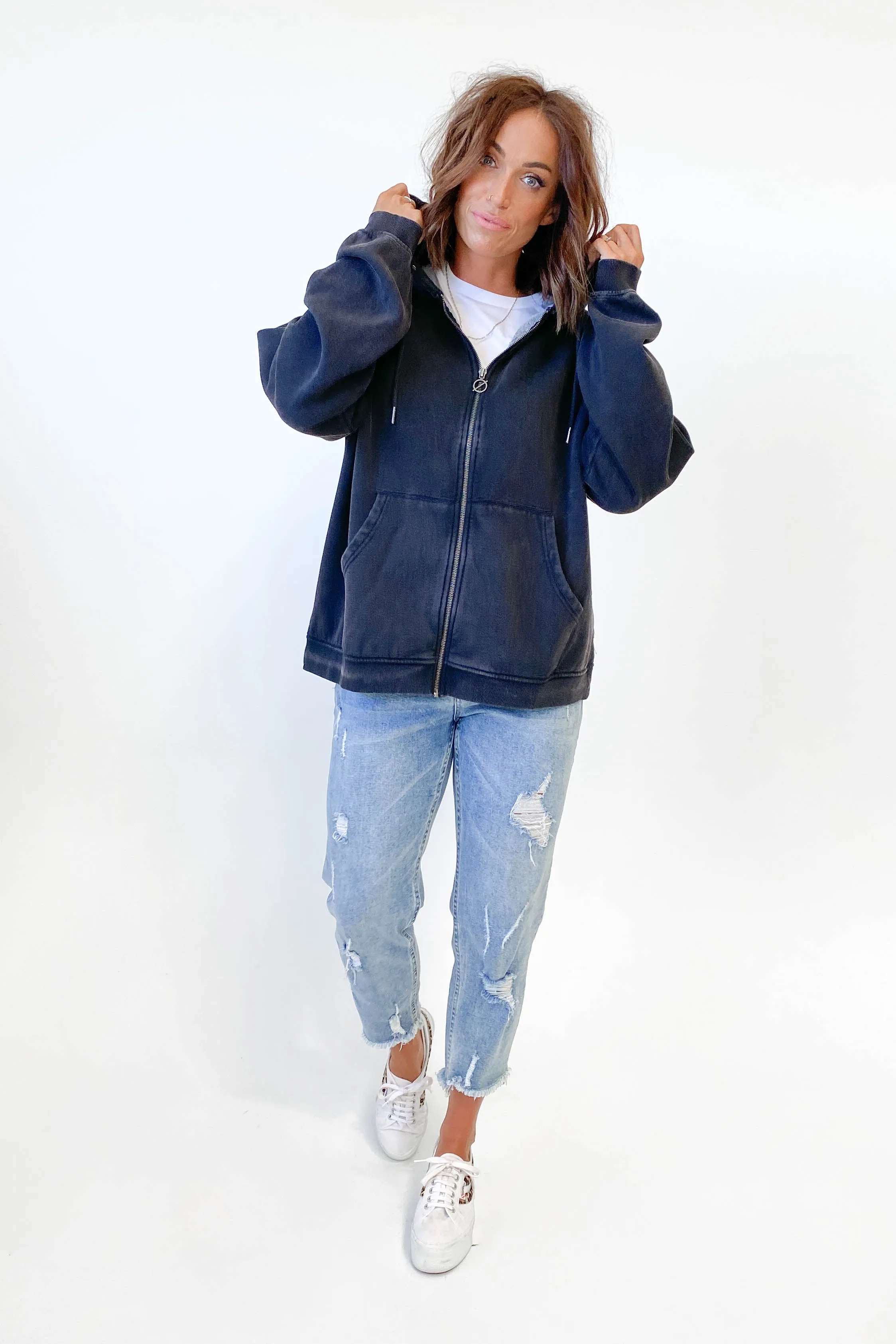 Silent Theory Oversized Zip Thru Hoody Washed Black sold by Shine On product image thumbnail 2