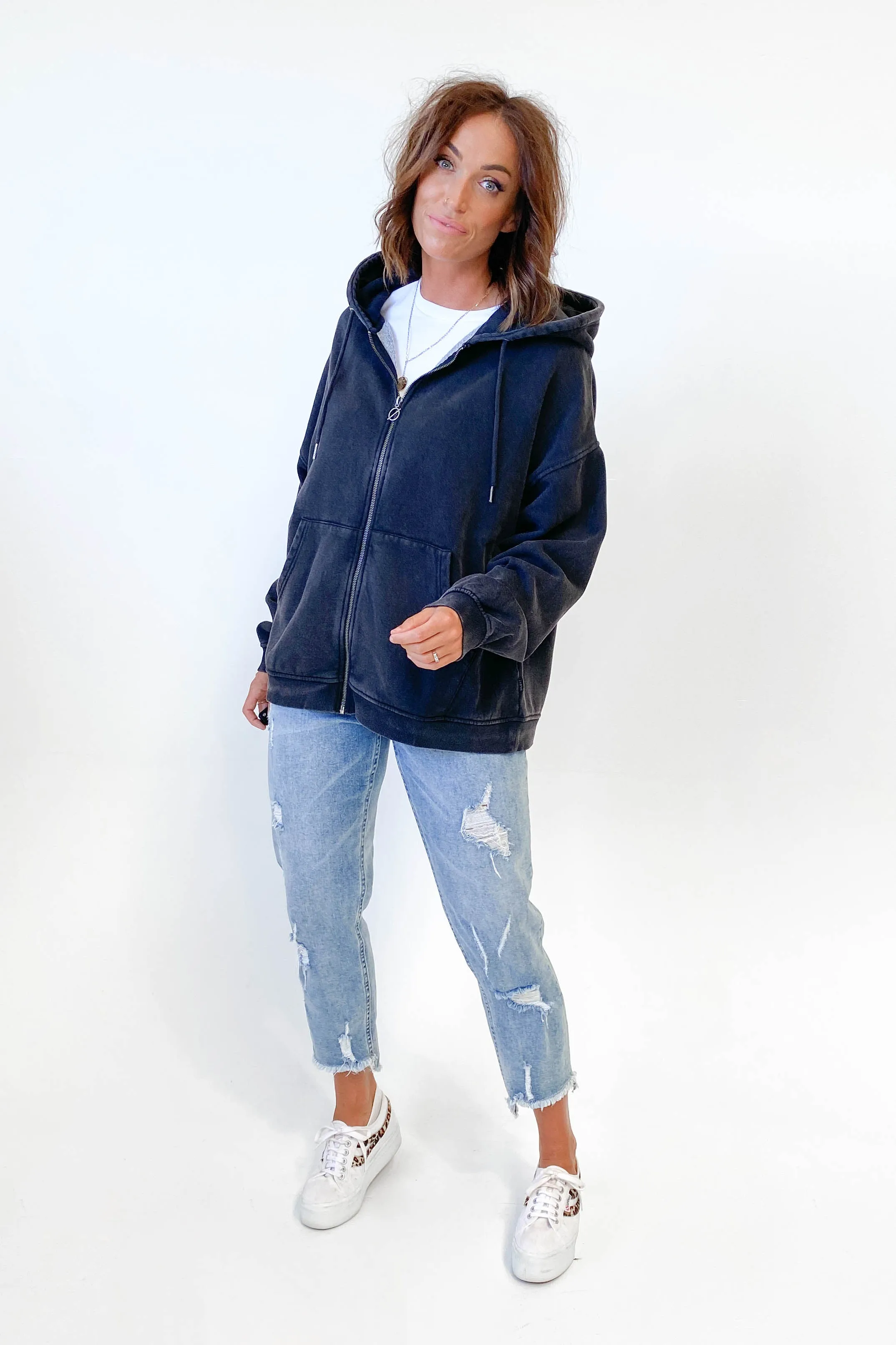 Silent Theory Oversized Zip Thru Hoody Washed Black sold by Shine On product image thumbnail 5