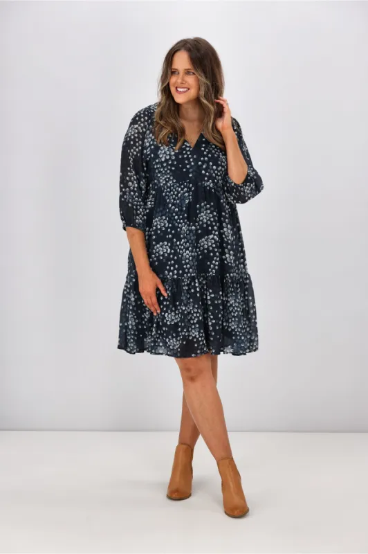Gloss by Shine On Constance Balloon Sleeve Dress Midnight Abstract Print made by Shine On