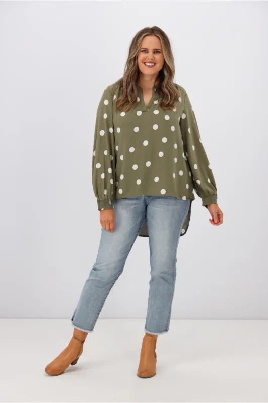 Stella + Gemma Polly Blouse Olive Spot sold by Shine On