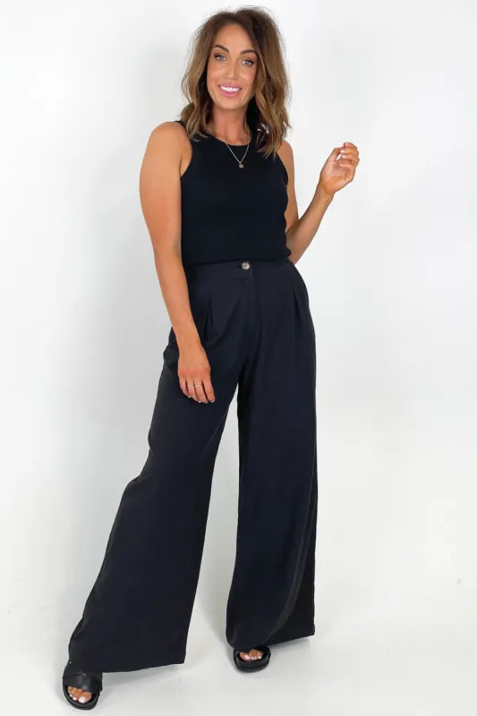 Iris Maxi Linen Blend Pants Black sold by Shine On
