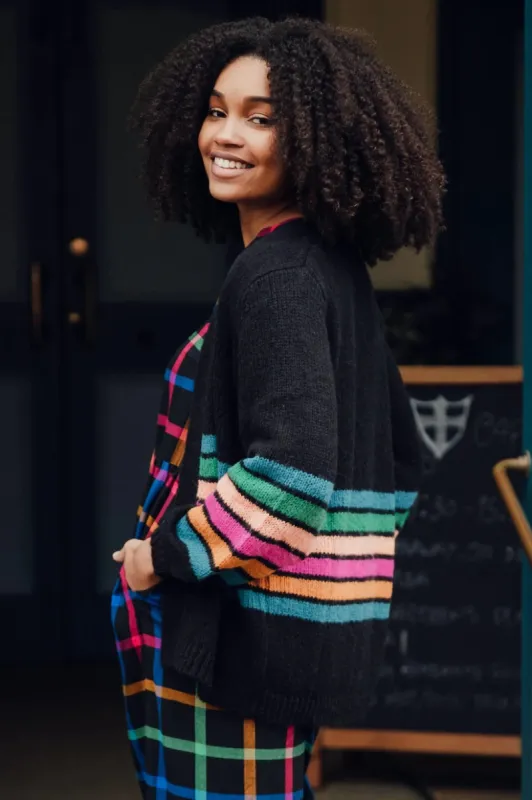 Sugarhill Brighton Yvette Cardigan Block Stripes Black sold by Shine On