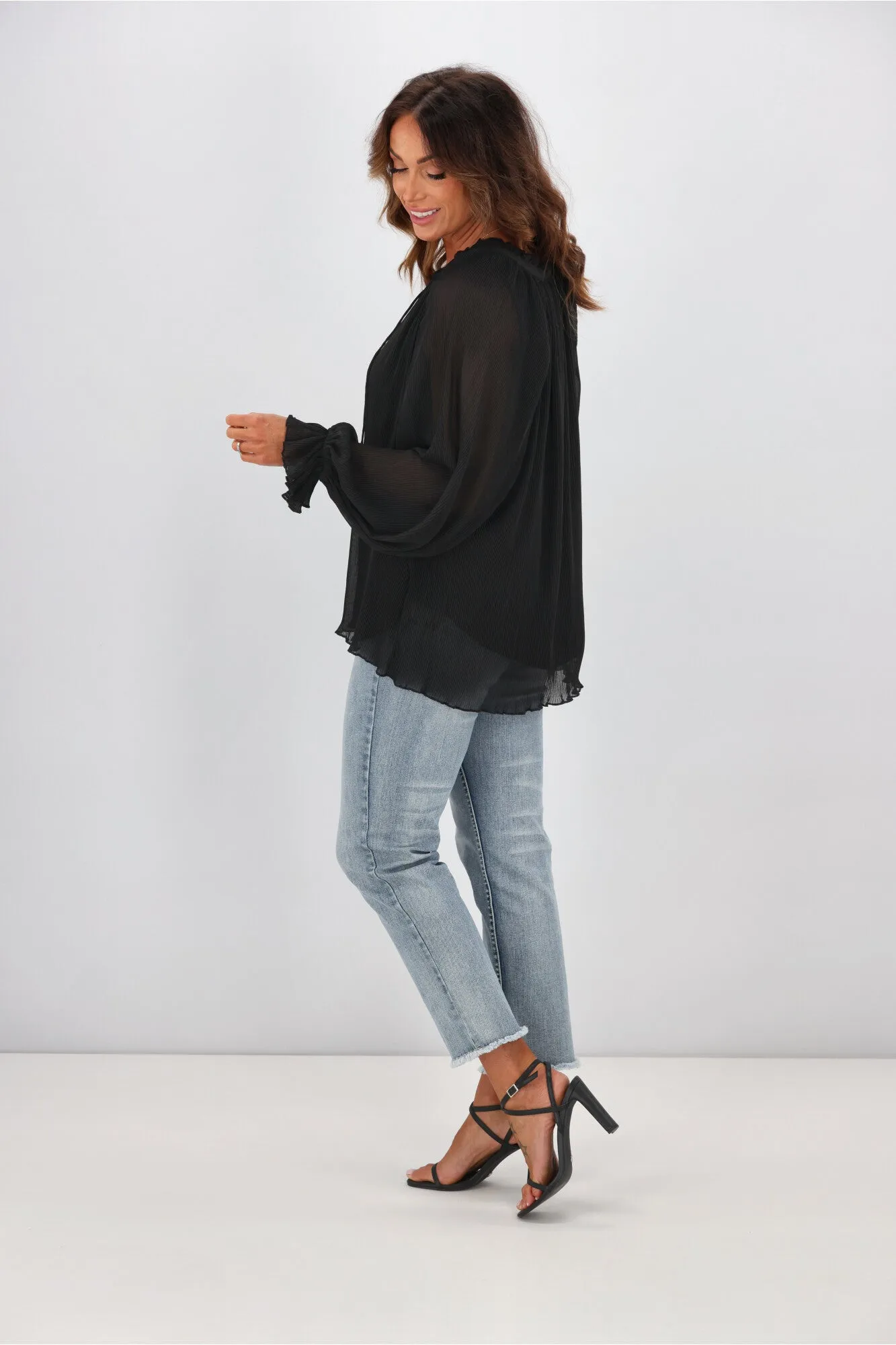 Gloss by Shine On Tani Micro Pleated Frill Top Black sold by Shine On product image thumbnail 5