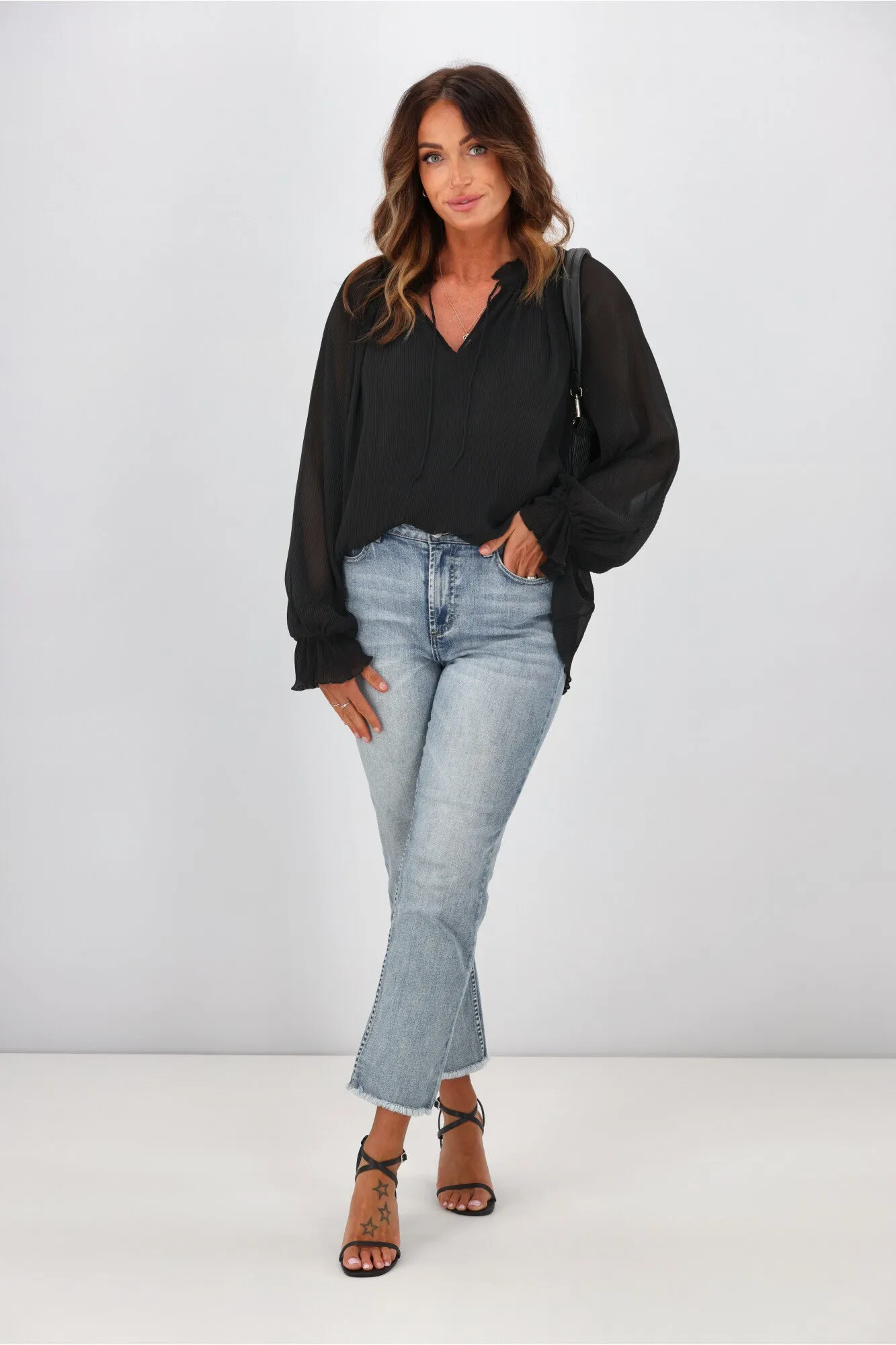 Gloss by Shine On Tani Micro Pleated Frill Top Black sold by Shine On product image thumbnail 3