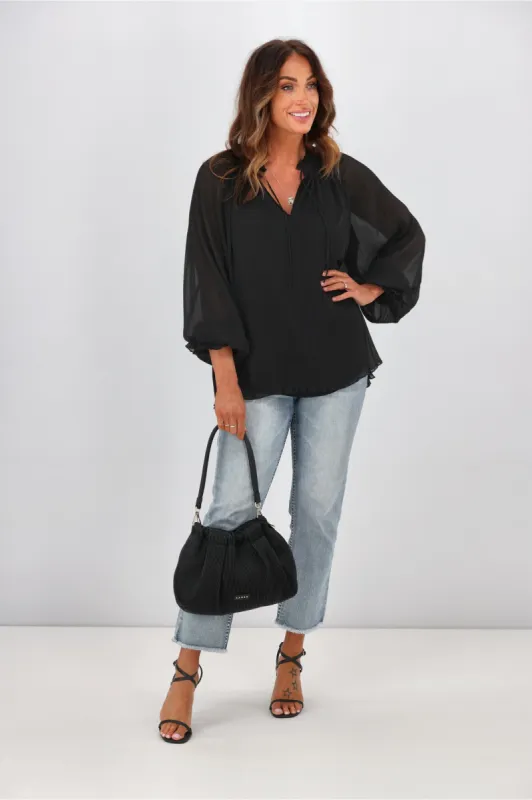 Gloss by Shine On Tani Micro Pleated Frill Top Black sold by Shine On