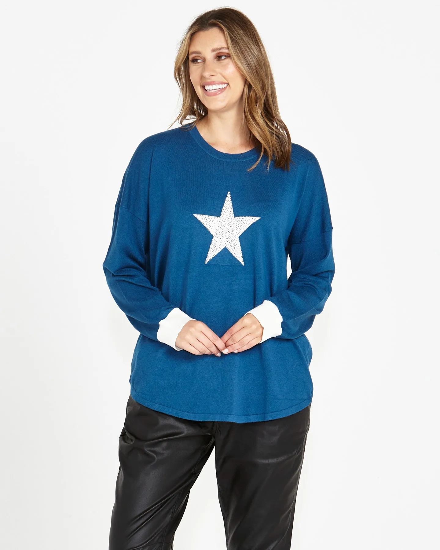 Betty Basics Sophie Knit Jumper Dark Teal Star sold by Shine On product image thumbnail 2