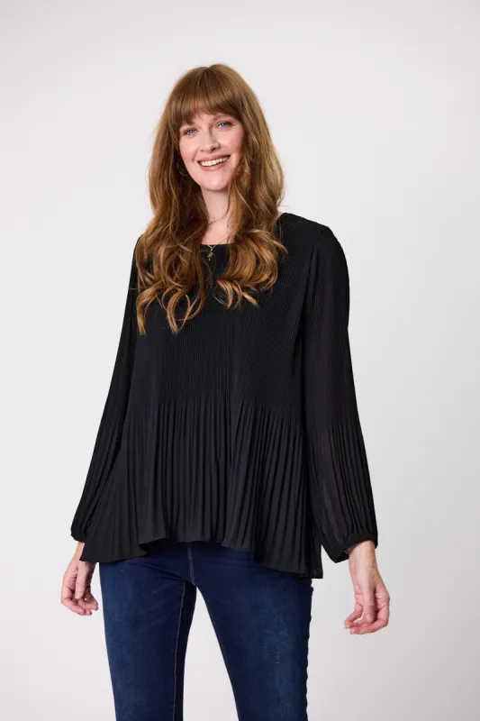 Gloss by Shine On Gael Long Sleeve Micro Pleat Top Black sold by Shine On