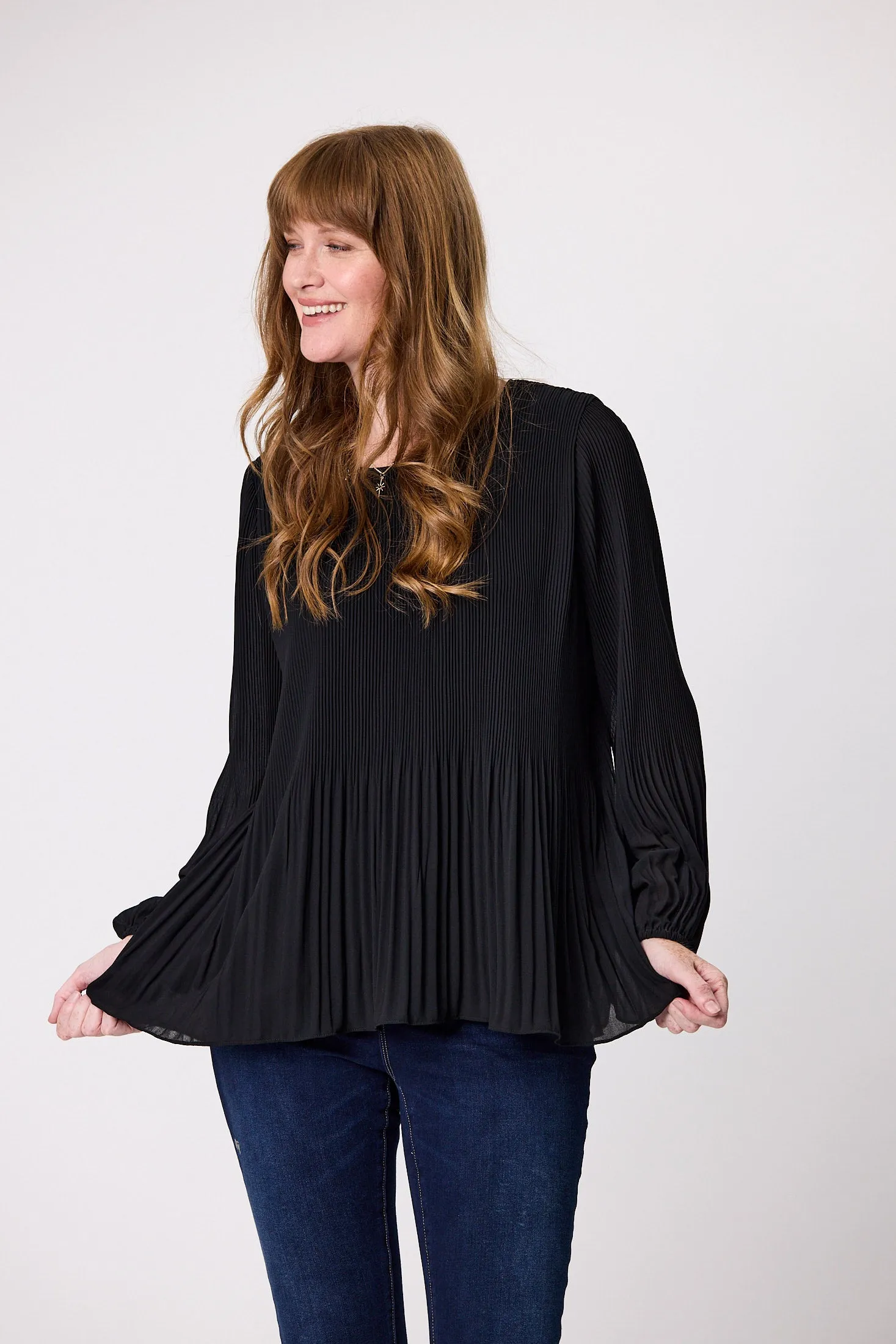 Gloss by Shine On Gael Long Sleeve Micro Pleat Top Black sold by Shine On product image thumbnail 4