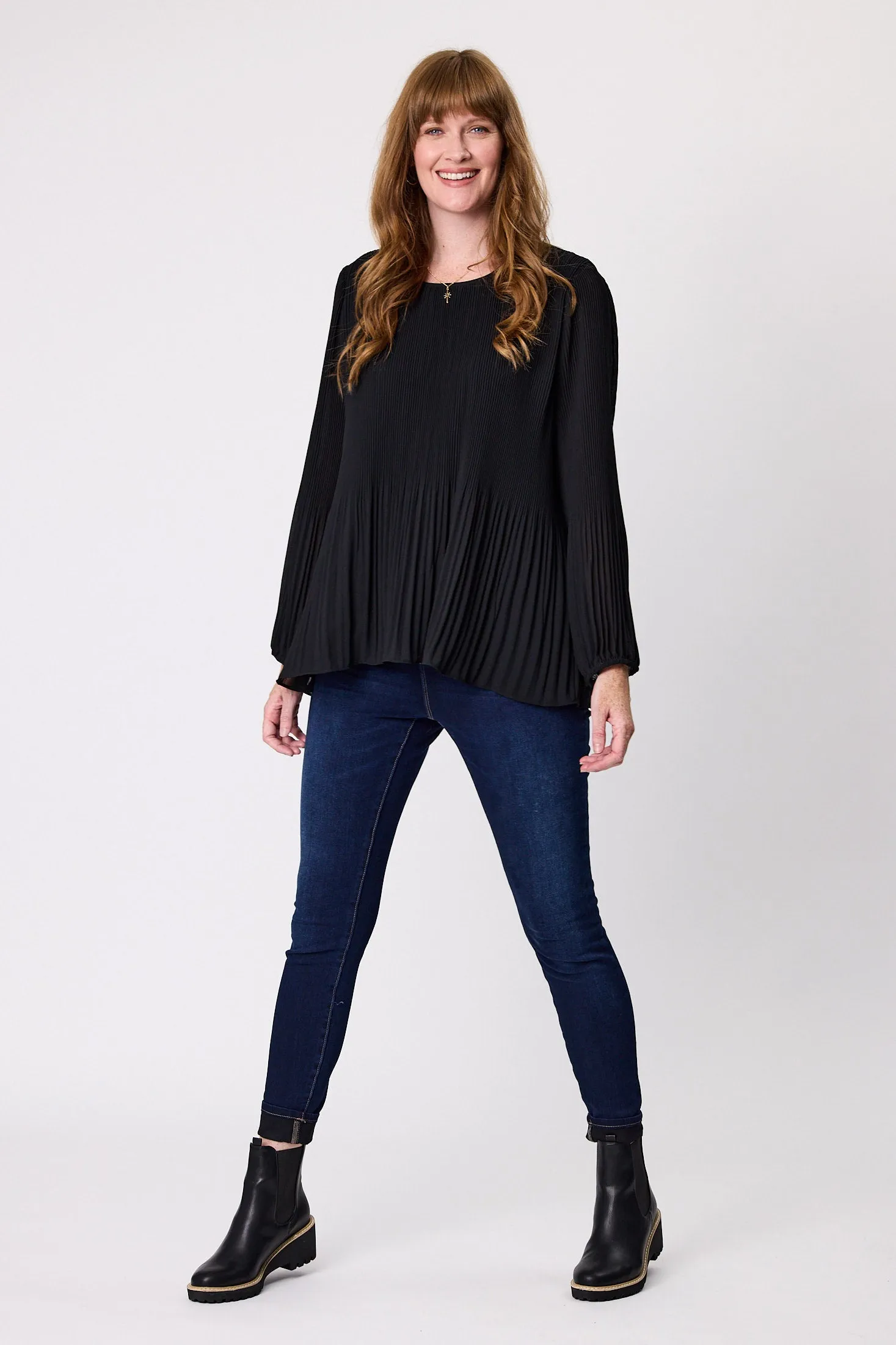 Gloss by Shine On Gael Long Sleeve Micro Pleat Top Black sold by Shine On product image thumbnail 5