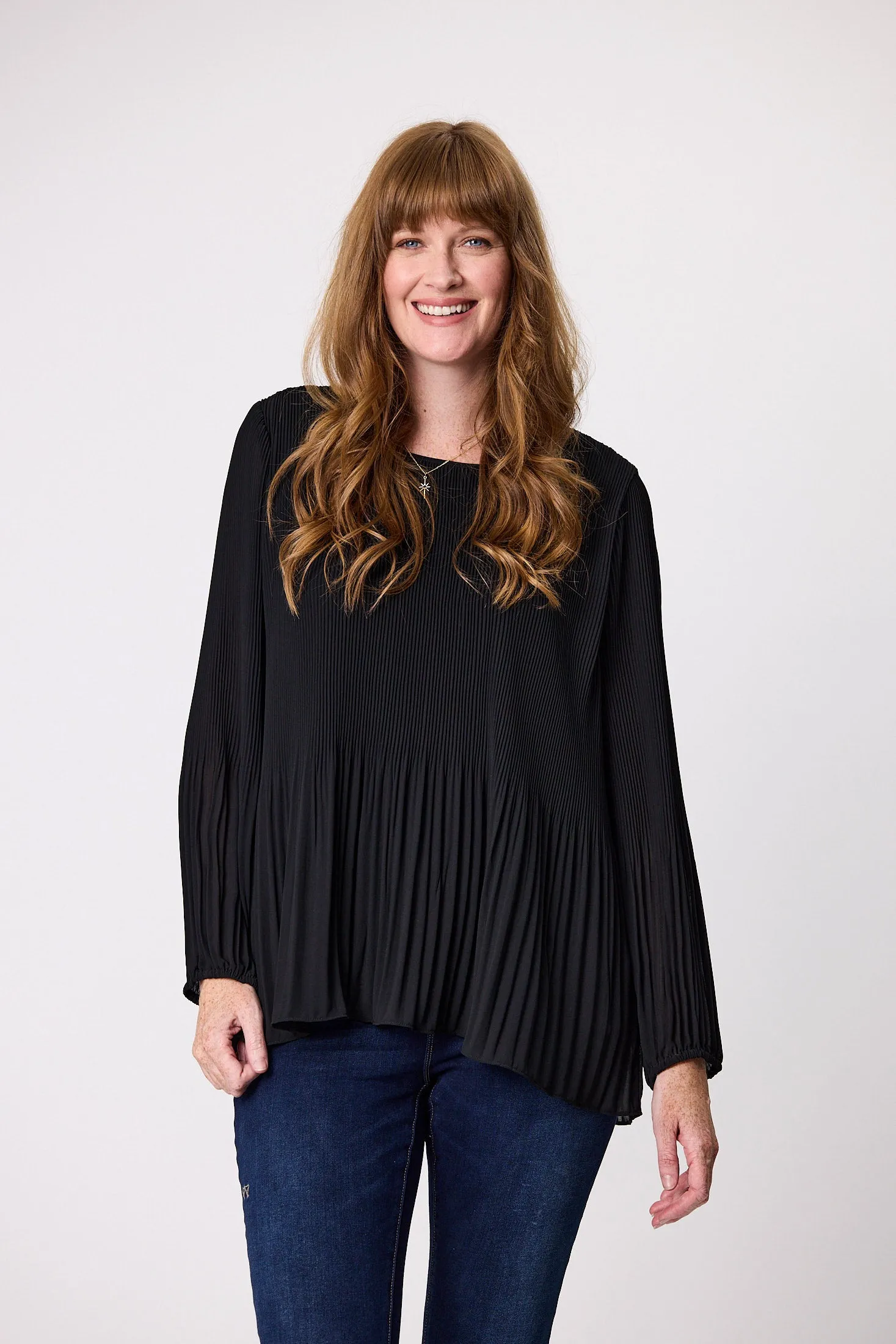 Gloss by Shine On Gael Long Sleeve Micro Pleat Top Black sold by Shine On product image thumbnail 3