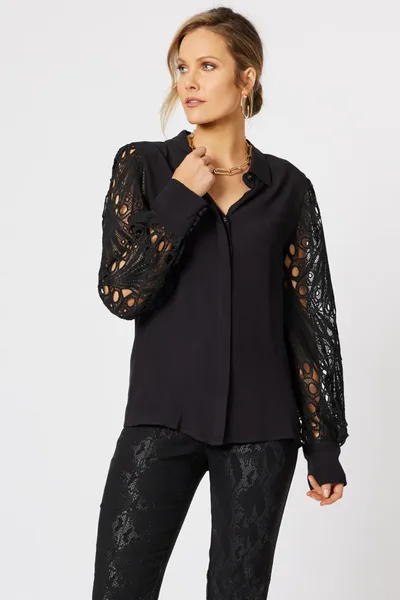Hammock & Vine Brodie Lace Shirt Black sold by Shine On