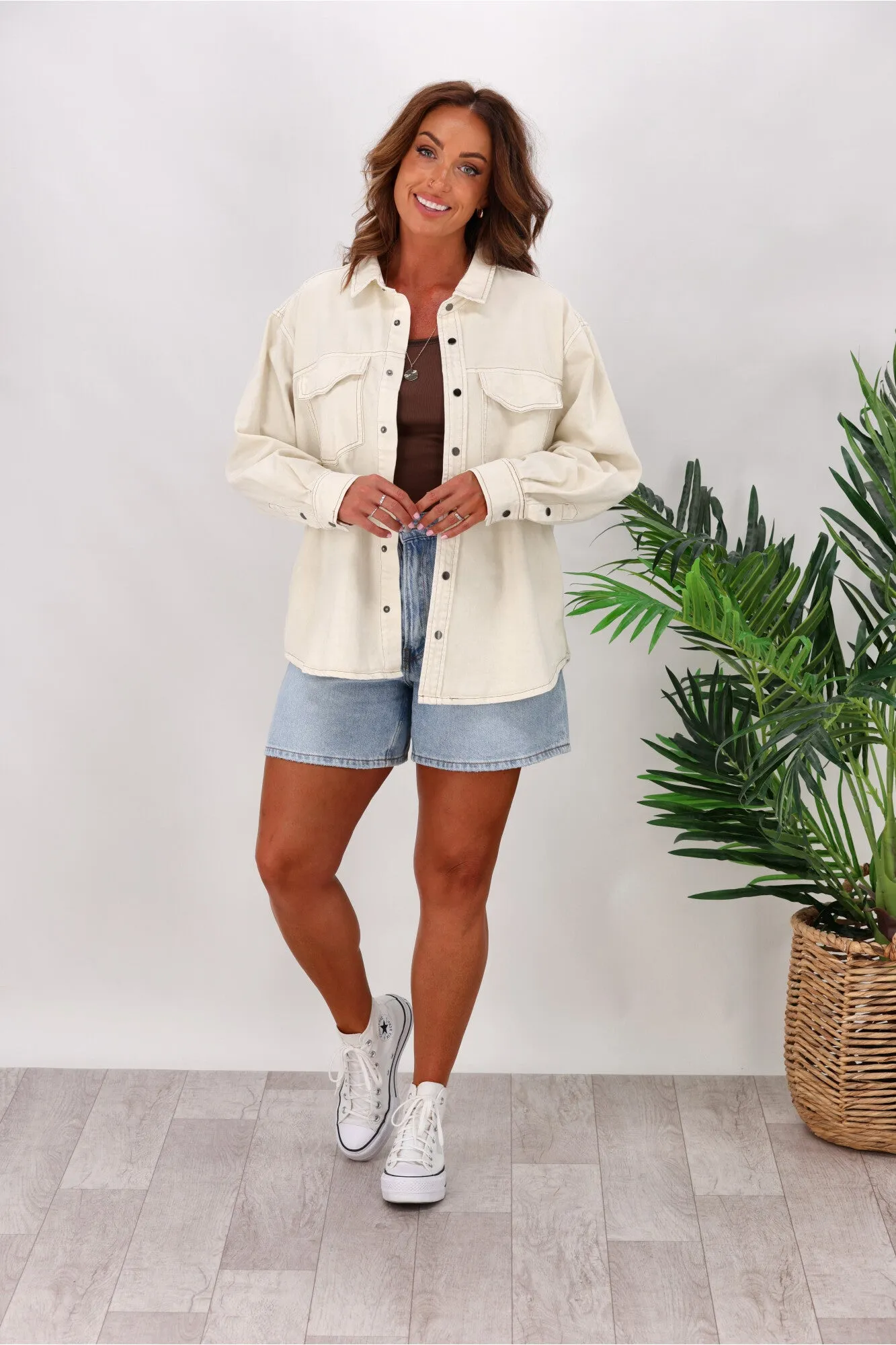 Foxwood Daisy Denim Shirt Ecru sold by Shine On product image thumbnail 3