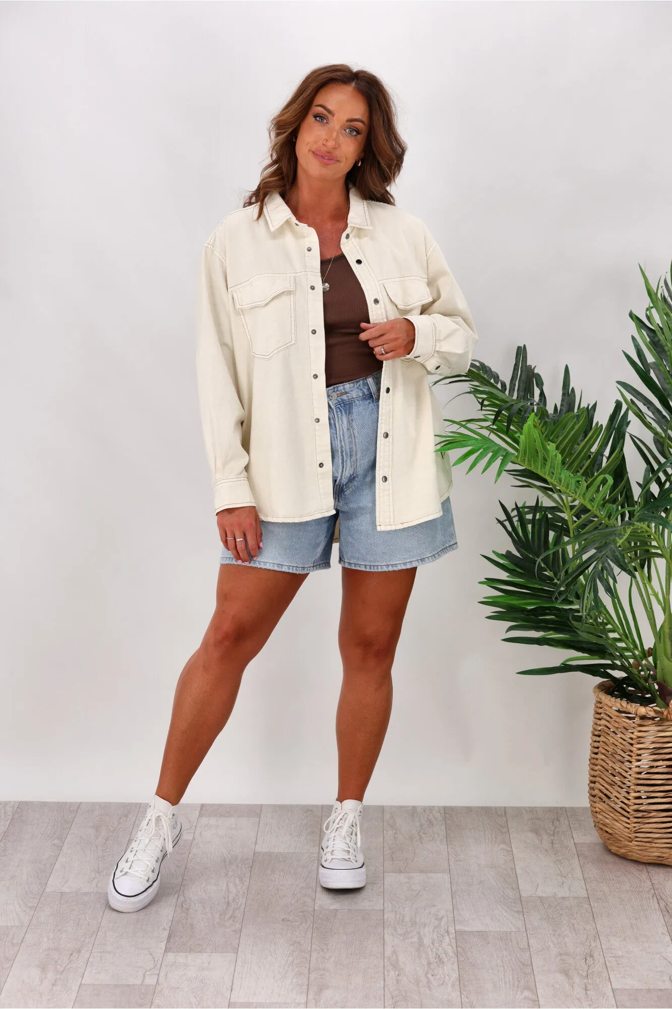 Foxwood Daisy Denim Shirt Ecru sold by Shine On