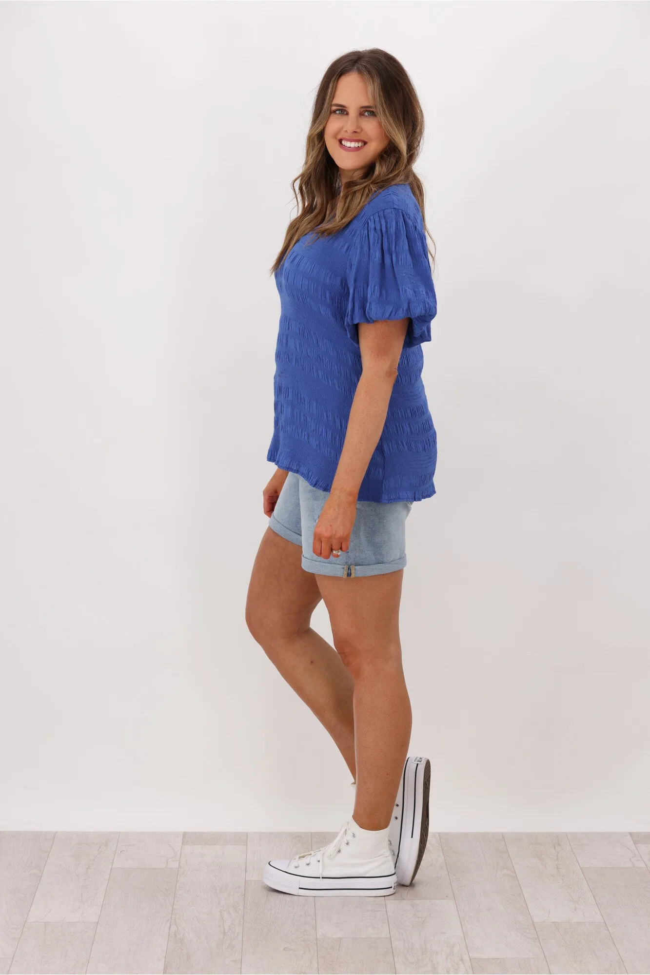 Gloss by Shine On Tina Textured Puffed Sleeve Top Blue sold by Shine On product image thumbnail 4