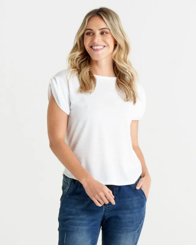 Betty Basics Gemma Roll Cuff Tee White sold by Shine On