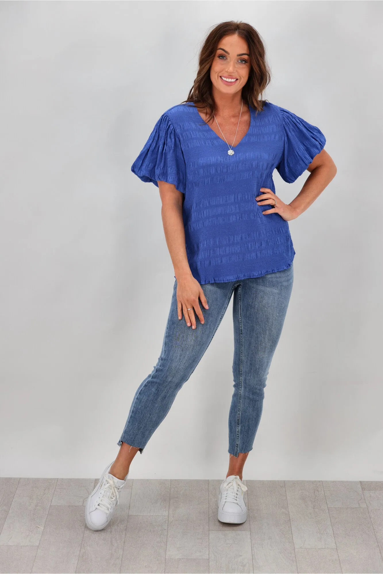 Gloss by Shine On Tina Textured Puffed Sleeve Top Blue sold by Shine On product image thumbnail 2