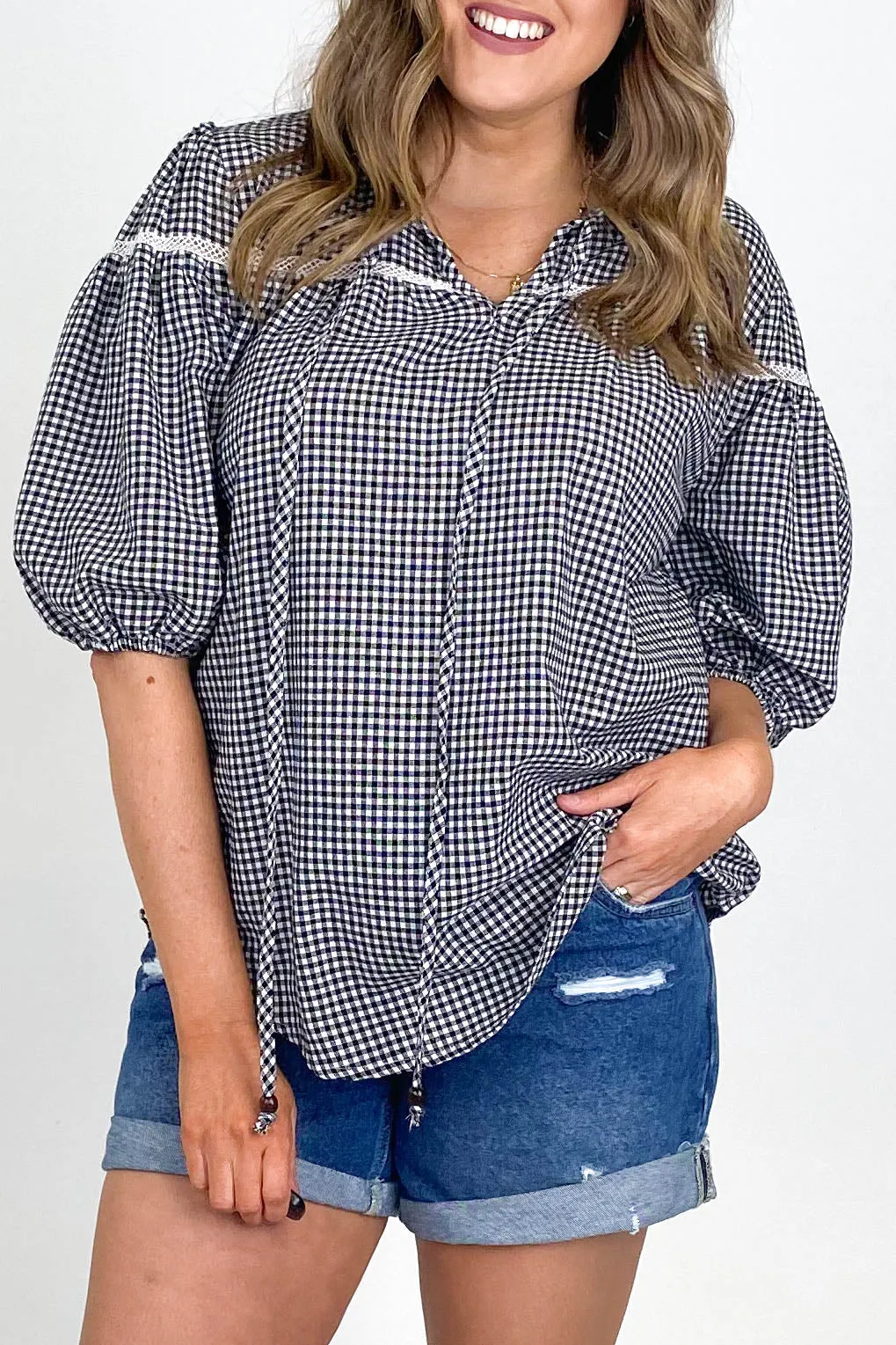 Joop & Gypsy Florida Gingham Top Black White sold by Shine On product image thumbnail 2