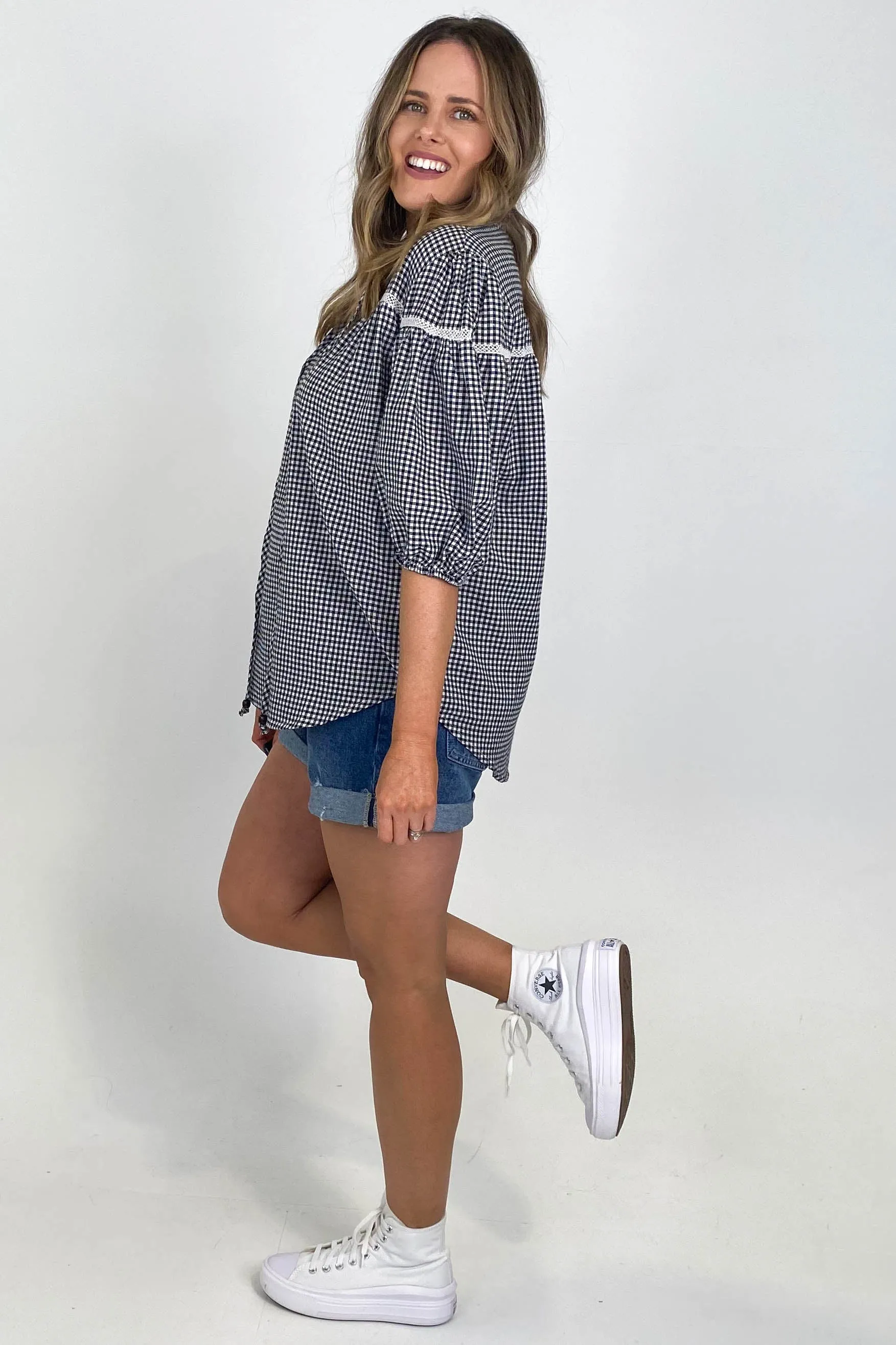 Joop & Gypsy Florida Gingham Top Black White sold by Shine On product image thumbnail 4