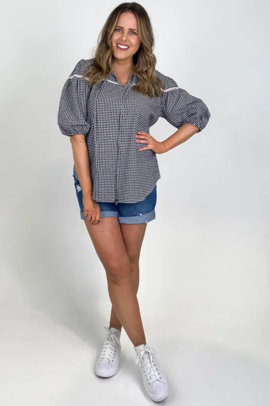 Joop & Gypsy Florida Gingham Top Black White sold by Shine On