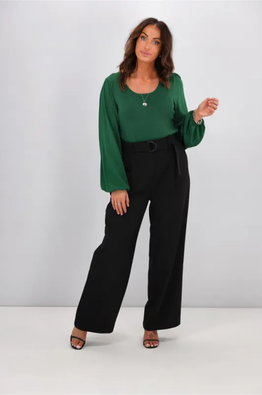 Shine On Label Mariana Ribbed Puff Sleeve Top Forest sold by Shine On