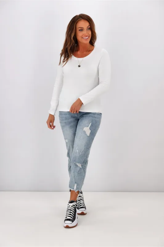 Shine On Label Classic Rib Long Sleeve Top White sold by Shine On
