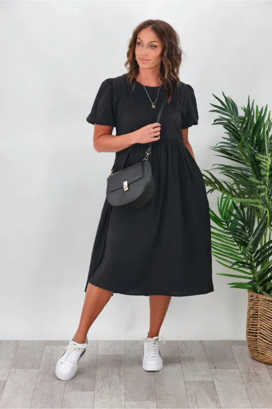 Shine On Label Delta Elasticated Panel Dress Black sold by Shine On