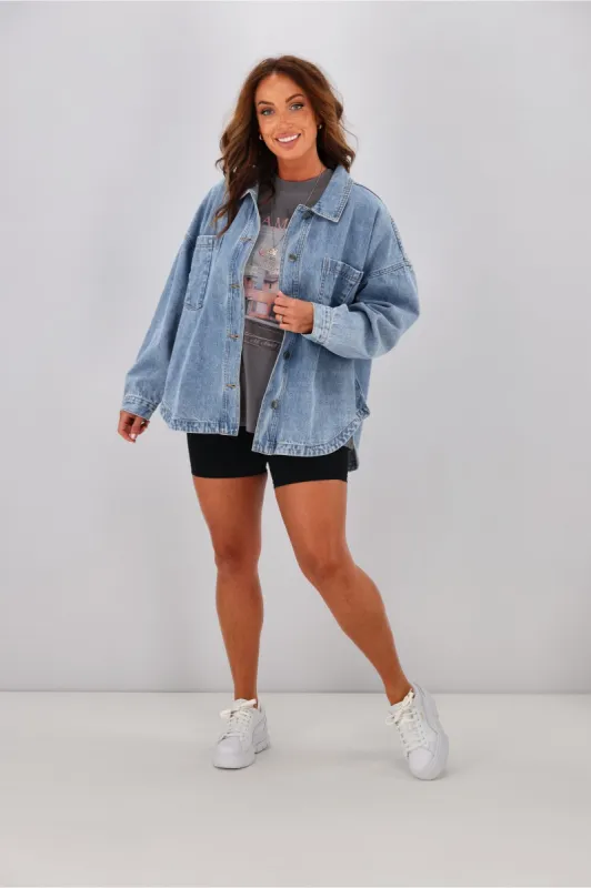 All About Eve Dale Shacket Light Blue made by All About Eve