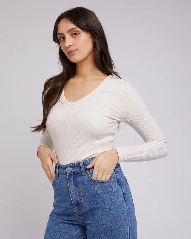 All About Eve Rib V Neck L/S Top Oatmeal sold by Shine On