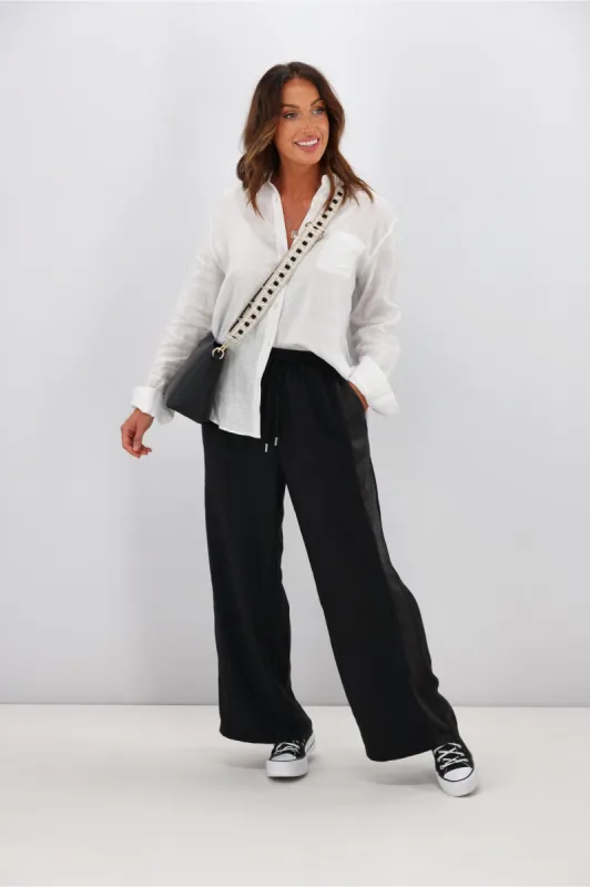 Gloss by Shine On Havanna Satin Stripe Pants Black sold by Shine On