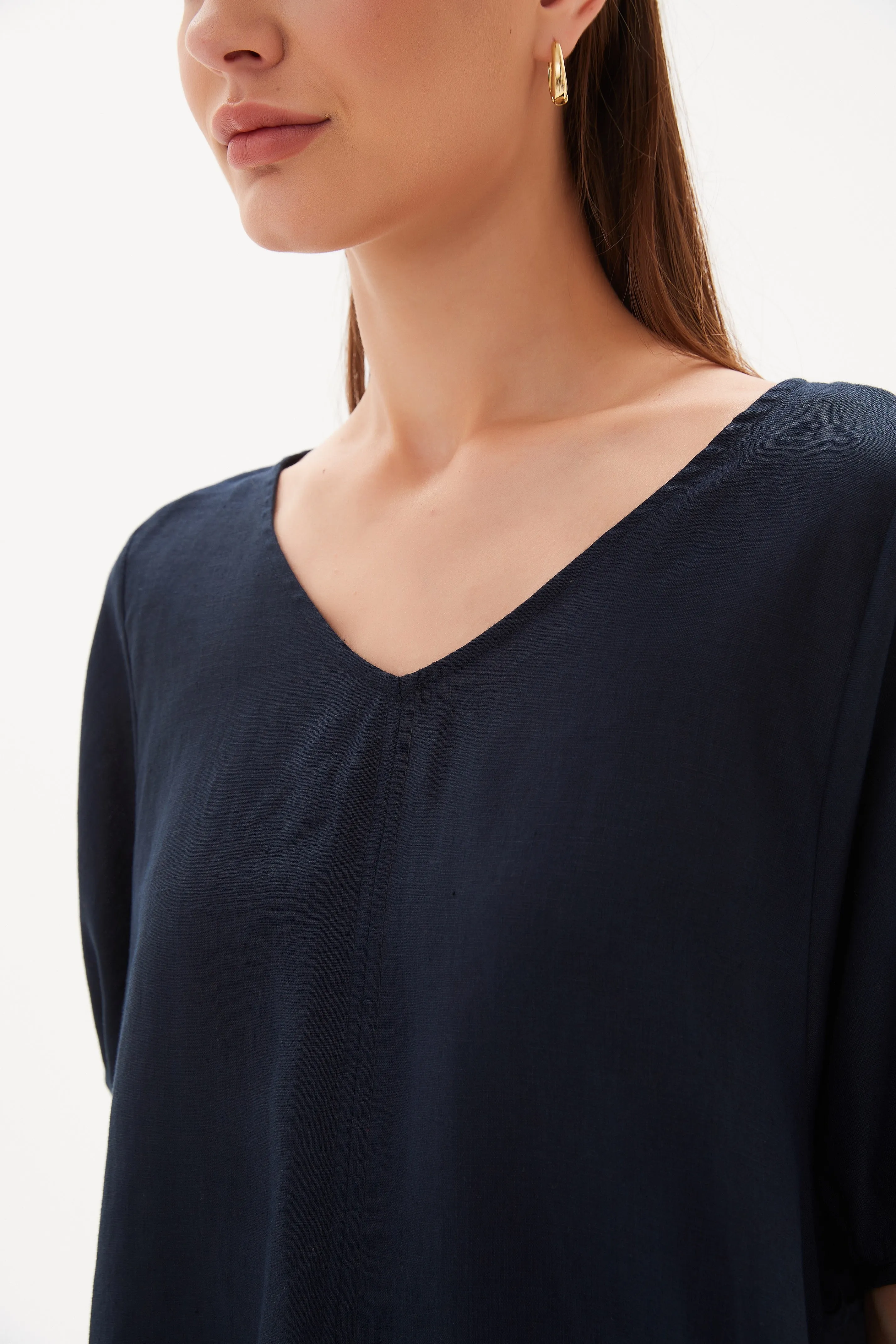 Tirelli V Neck Bishop Sleeve Top Deep Navy sold by Shine On product image thumbnail 2