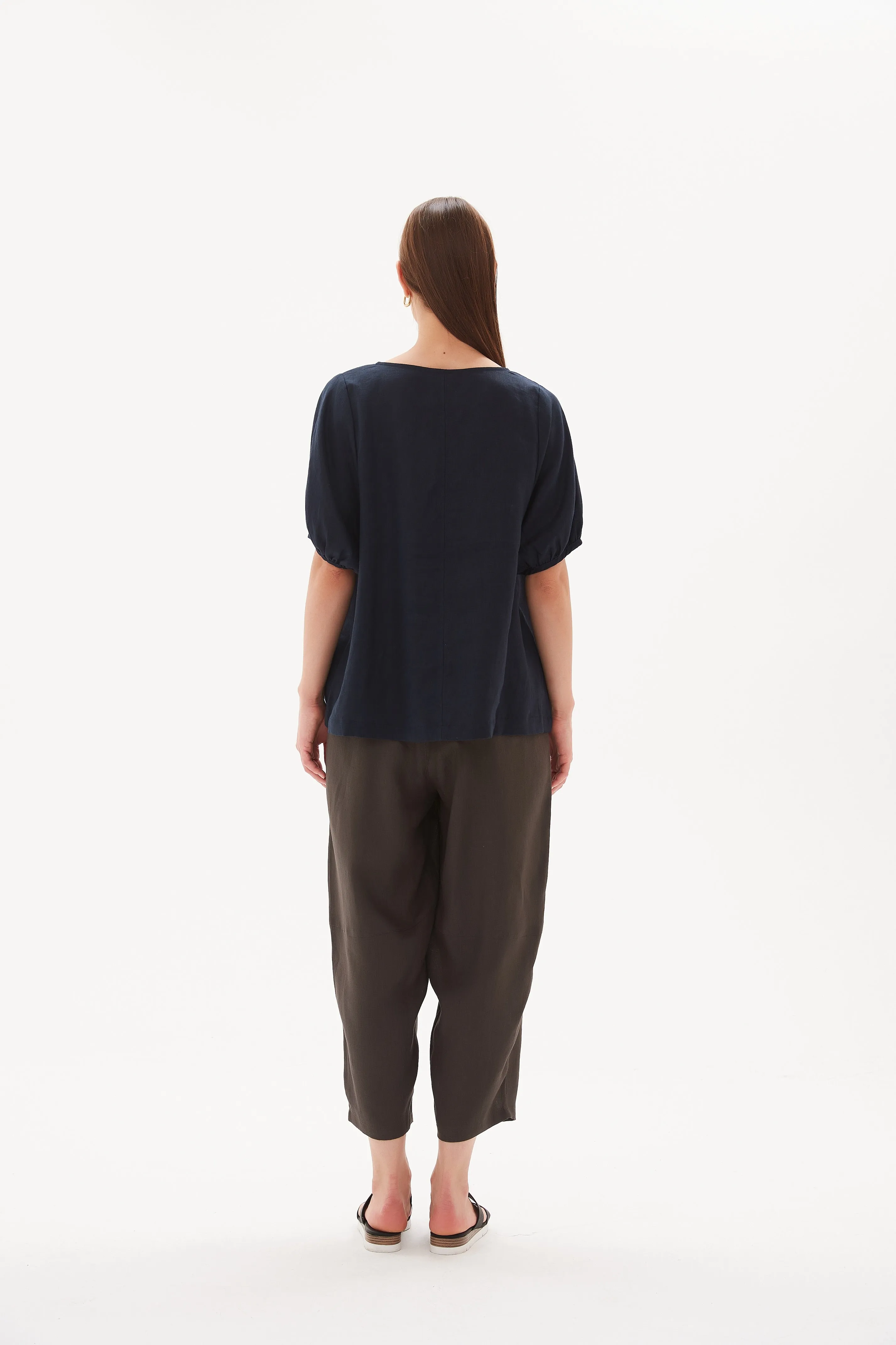 Tirelli V Neck Bishop Sleeve Top Deep Navy sold by Shine On product image thumbnail 5