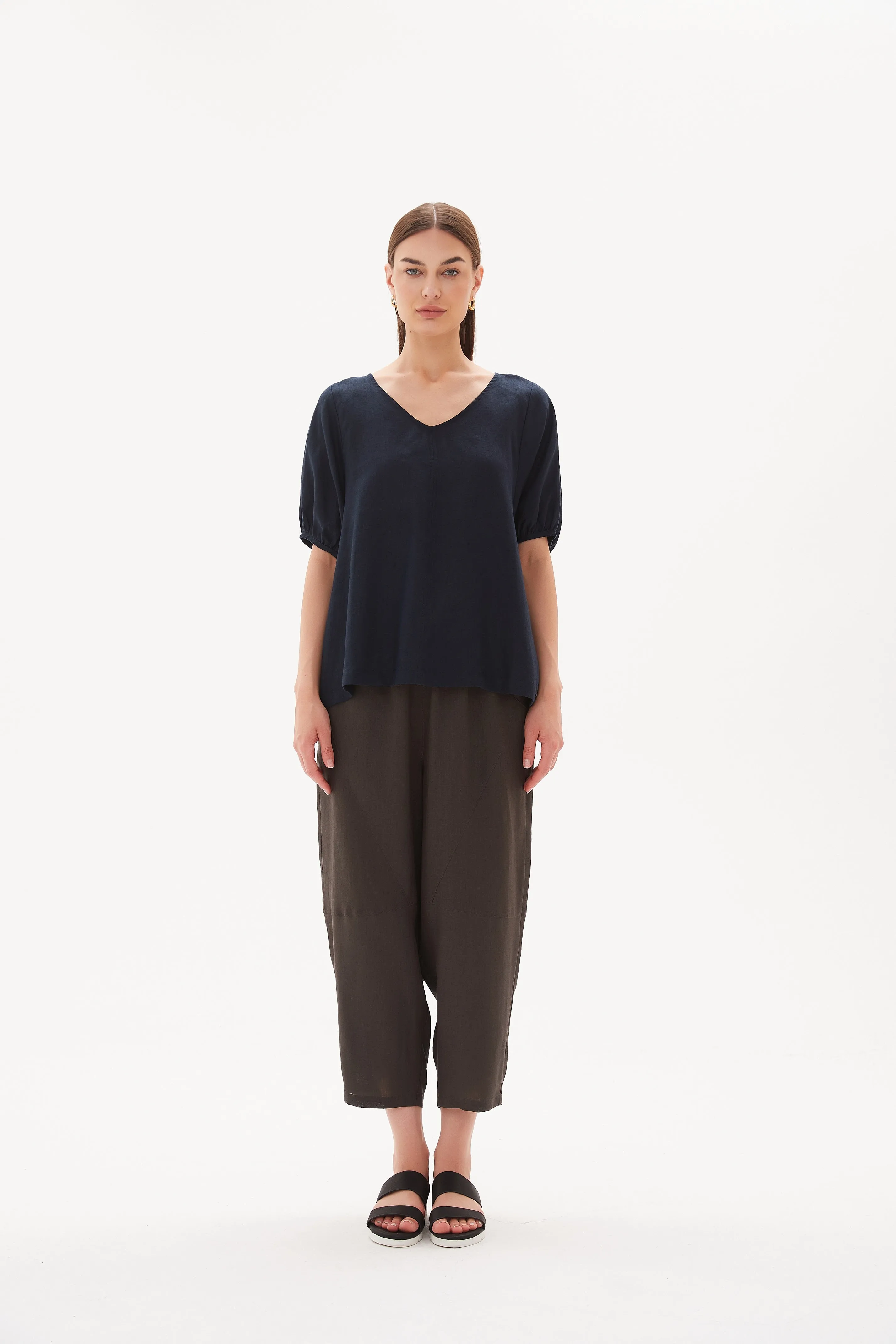 Tirelli V Neck Bishop Sleeve Top Deep Navy sold by Shine On product image thumbnail 4