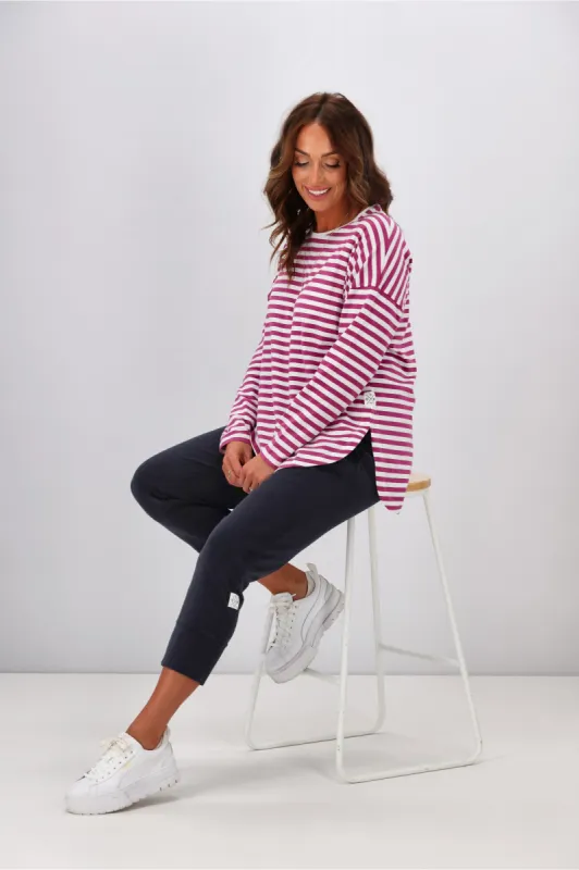 Elm Lauren L/S Tee Mulberry & White Stripe sold by Shine On