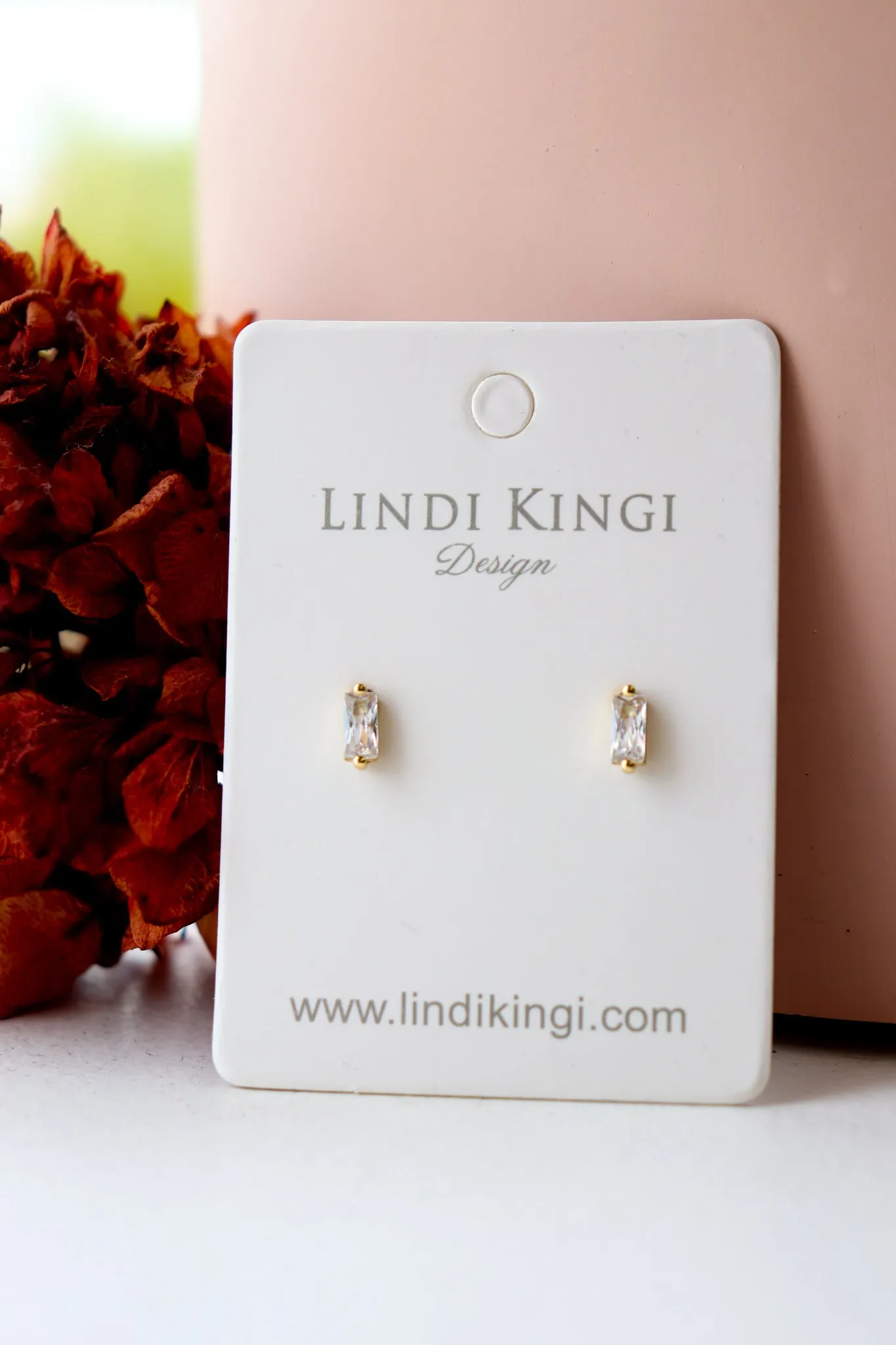 Lindi Kingi Baguette Studs White Zirconia Gold sold by Shine On product image thumbnail 2