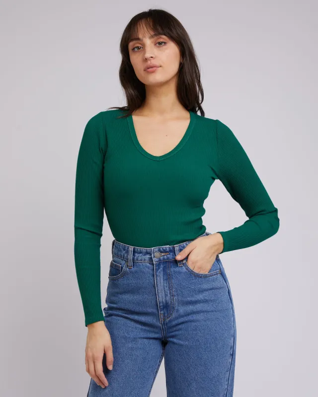 All About Eve Rib V Neck L/S Top Emerald sold by Shine On